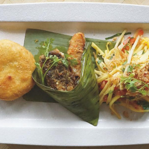 Laotian-Thai baked Seabass, green mango salad
