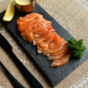 Slices of salted salmon